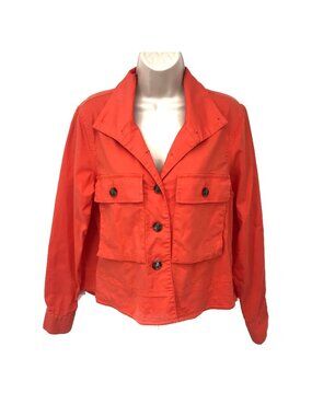 Cabi Orange Button-Up Jacket With Flap Pockets & Pleated Back Size Small